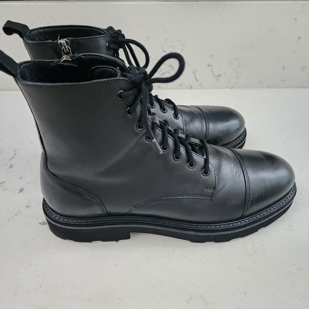 Walk London Max Black Leather Combat Boots | Size 11 / 44